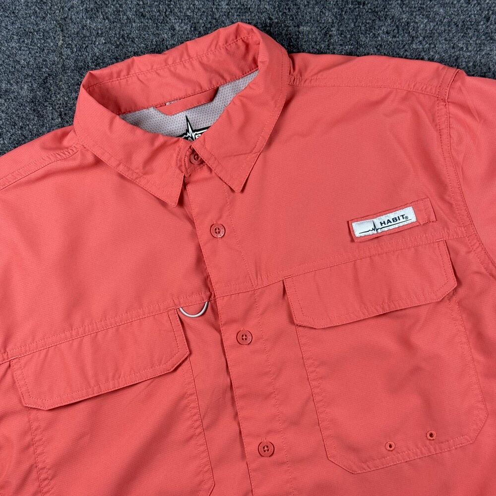 Habit Mens Fishing Shirt L Spiced Coral Short Sleeve UPF Solar Factor TS10613